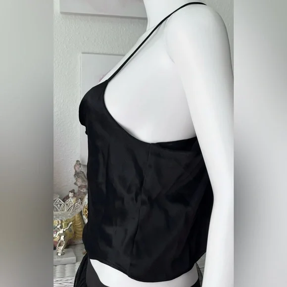 Zara  Crop Top Satin Racerback with spaghetti straps in black color Size S  NWT - Picture 3 of 8
